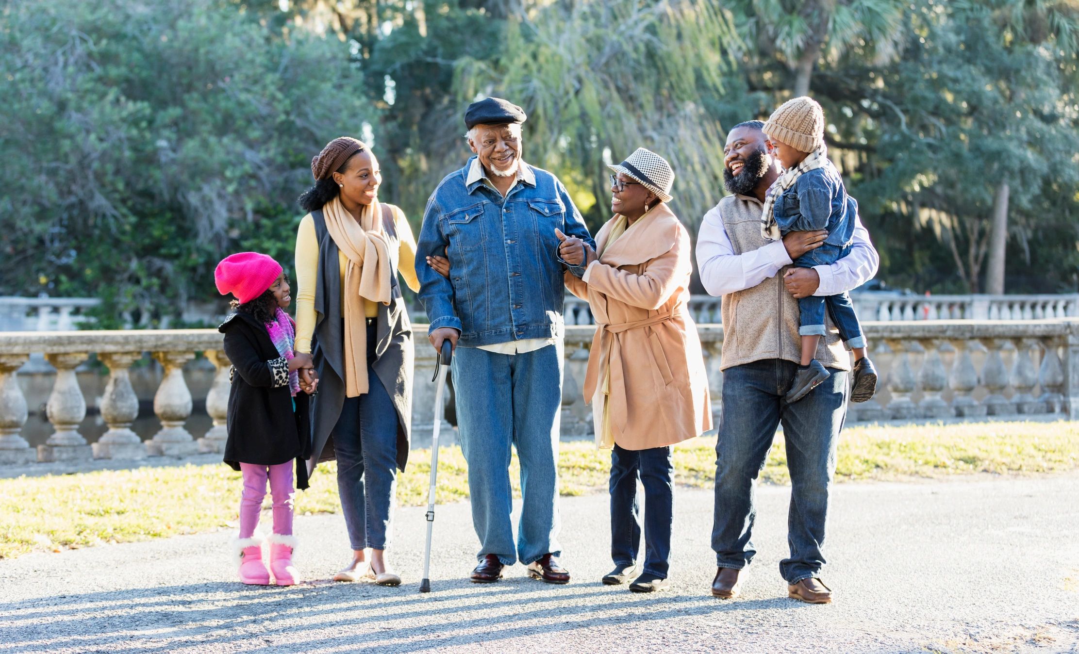 Family walking together in a park